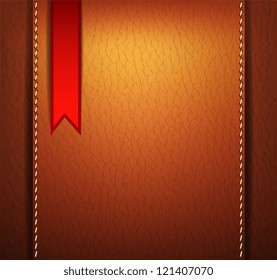 Leather background with a red sticker