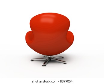 Leather Red Armchair (back View) Isolated On White Background