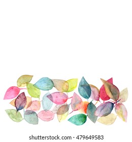 Leaves Background. Autumn Card. Watercolor Design Border With Leaves. Decorative Floral Border.