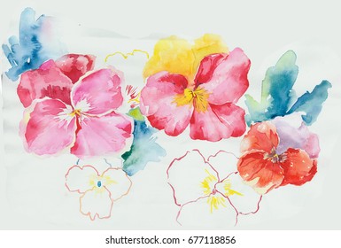 Leaves Flowers Watercolor Draw Art Design Stock Illustration 677118856 ...