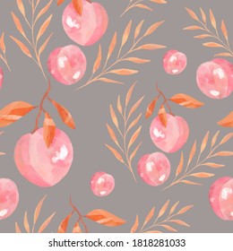 Hojas, caída de hojas de rosa, patrón sin fisuras de hojas y melocotones, rosa, naranja, blanco, azul, melocotón