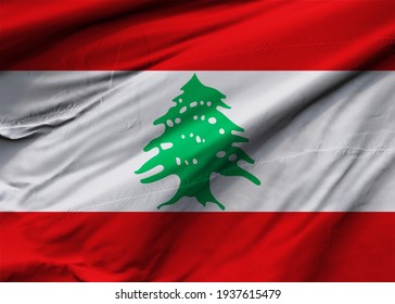 Lebanese Republic flag blowing in the wind. Background texture. Beirut. 3d Illustration. 3d Render.