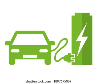 Lectric Car At The Charging Station. Green Icon Illustration Pictogram.