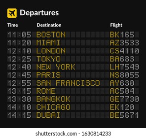 LED Airport Board isolated Template on Dark Background.