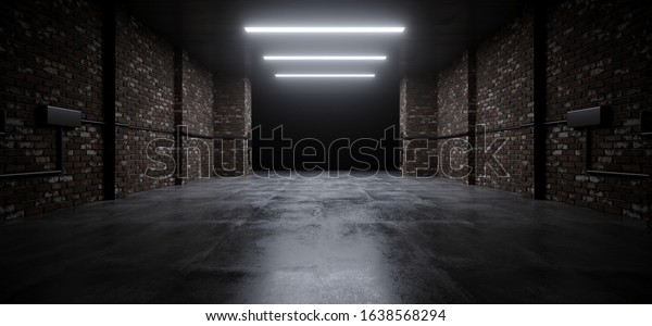 Led Brick White Glowing Concrete\
Tunnel Corridor Garage Underground Dark Night Empty Industrial Car\
Showroom Parking modern 3D Rendering\
Illustration