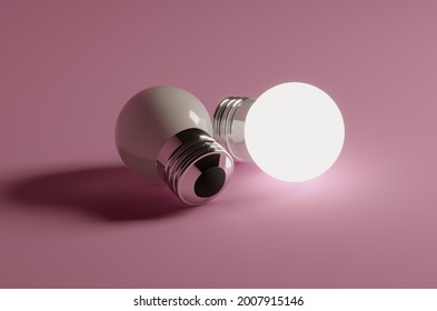 Led Bulb Mockup With The Pink Background. This Is A 3D Rendered Picture.