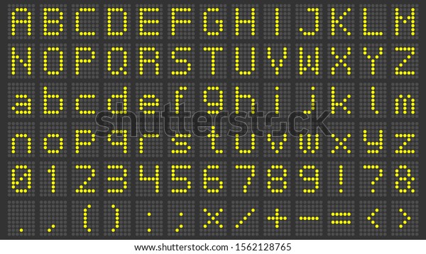 Led\
display font. Digital scoreboard alphabet, electronic sign numbers\
and airport electric screen letters. Train abc billboard screen,\
information panel board or matrix  symbols\
set