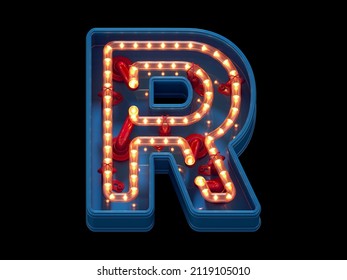 Led Dots Neon Font. Letter R. 3d Rendering
