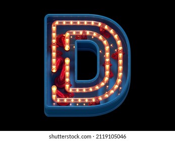 Led Dots Neon Font. Letter D. 3d Rendering