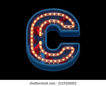 Led Dots Neon Font. Letter C. 3d Rendering