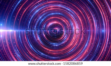 Led Light. Future tech. Shine dynamic scene. Neon flare. Colorful rays. Magic moving fast lines. Sparkling studio. Hologram display. Mystic beam. Stylish fantasy space. Bright blurred waves.