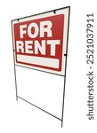 Left Facing For Rent Real Estate Yard Sign Isolated on a White Background.