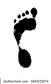 left foot black imprint isolated on white background. Illustration of a bare human leg. Silhouette footprint of people.