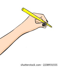 Left handed man holding yellow pen on white background - Powered by Shutterstock