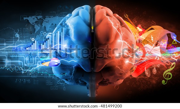 left and right\
brain functions; 3d\
illustration