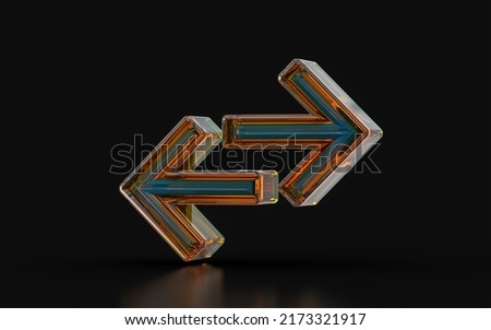 left and right side arrow sing with glass morphism effect on dark background 3d illustration