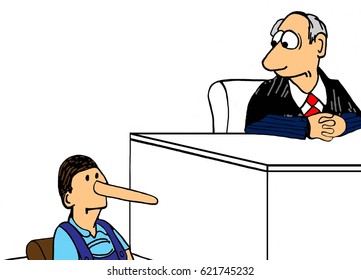 Legal Cartoon About A Witness Lying On The Witness Stand.