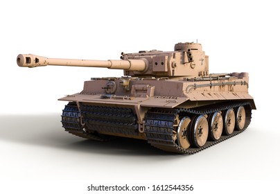 Legendary heavy German Tiger tank from WWII, isolated on white background, 3d render