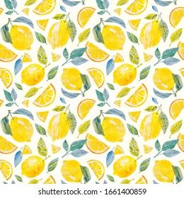 Lemon Seamless Pattern. Handpainted Paper Collage. Botanical Watercolor Hand Drawn Illustration. Citrus Fruit. Paper Art And Craft Style. Cut Paper. Applique. Vintage