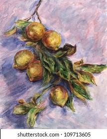 Lemons On A Branch. Inspired By Claude Monet Painting 