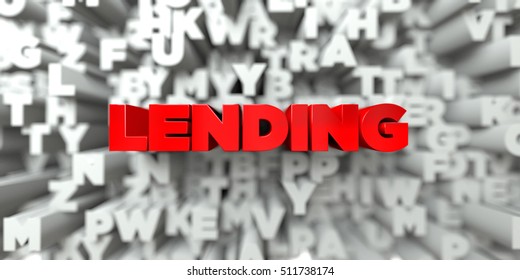LENDING -  Red text on typography background - 3D rendered royalty free stock image. This image can be used for an online website banner ad or a print postcard.