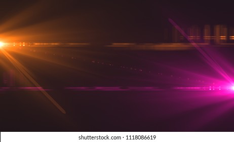 Lens Flare. Cinematic Background With Digital Flashes Of Light On The Sides. Template With Bright Glow On Dark. Good For Using In Trailer Or Intro And Video Production. 3d Rendering