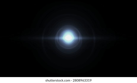 Lens flare effect with blue light leak and anamorphic streak. Glowing starburst, optical sun burst, abstract flash template.