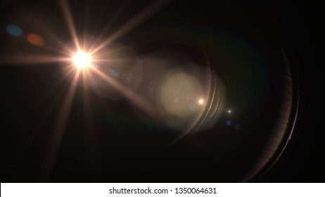 Lens Flare  Glow Light Effect  On Black Background. Easy To Add Overlay Or Screen Filter Over Photos 