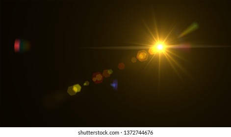 Lens Flare Glow Light Effect On Black Background. Easy To Add Overlay Or Screen Filter Over Photos
