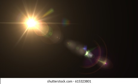 Lens Flare Light Over Black Background. Easy To Add Overlay Or Screen Filter Over Photos