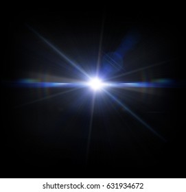 Lens Flare Light Rays On A Black Background.