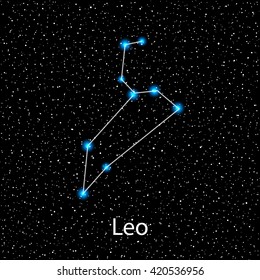 Leo Zodiac sign  bright blue stars in cosmos. Constellation