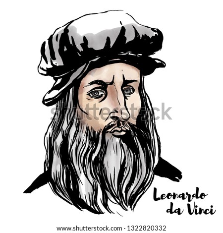 Leonardo da Vinci watercolor portrait with ink contours.