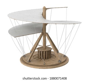 Leonardo Da Vinci's Aerial Screw 3D illustration on white background