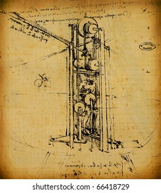 Leonardos Da Vinci Ingenieurskunst aus dem Jahr 1503 auf strukturiertem Hintergrund.