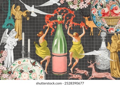 Leonetto Cappiello's party, famous Art Nouveau artwork illustration. Art Nouveau women dancing around bottle digital collage art. Creative digital collage from Leonetto Cappiello's art. - Powered by Shutterstock