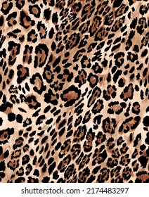 Leopard Animal Skin Abstract Seamless Motif Pattern Illustration. Fabric Texture Fur Leather Of Wild Safari Jaguar Panther. Brown Vintage Colors.