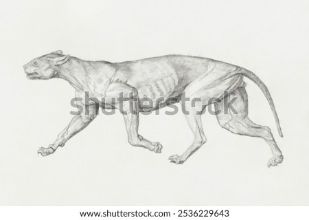 Leopard Body, Lateral View drawing in high resolution by George Stubbs. Black and white tiger animal sketch. Vintage black and white animal art drawing illustration, old painting art print of animal.