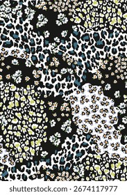 Leopard and ditsy floral patchwork seamless pattern. Modern mixed animal and flower print for fashion.
