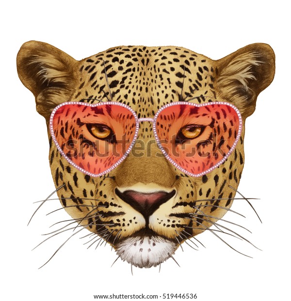 Leopard Love Portrait Leopard Sunglasses Handdrawn Stock Illustration ...
