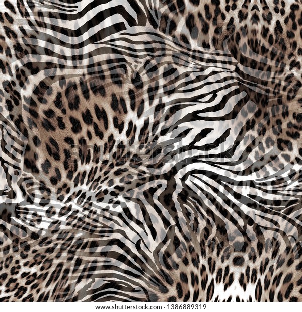 Leopard Pattern Animal Mix Print Stock Illustration 1386889319