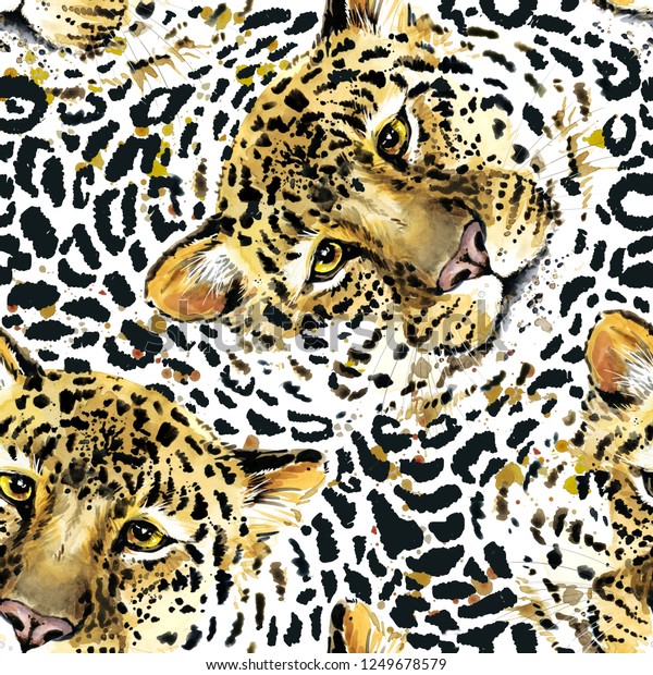 ヒョウ柄のデザイン水彩ジャガーイラスト シームレスな背景に野生の動物の皮 熱帯の自然 のイラスト素材