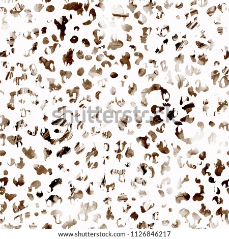 Leopard seamless watercolor pattern. Black white exotic seamless pattern.  Tribal repeated cat print.  Minimal hand drawn geometric cheetah background. Animal skin tropical ink rapport.