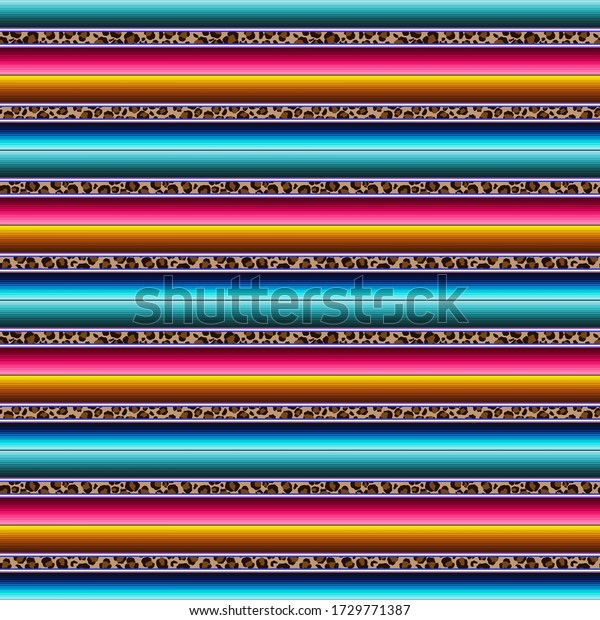 Leopard Serape Seamless\
Pattern - Colorful Mexican fabric repeating pattern design with\
leopard print\
detail