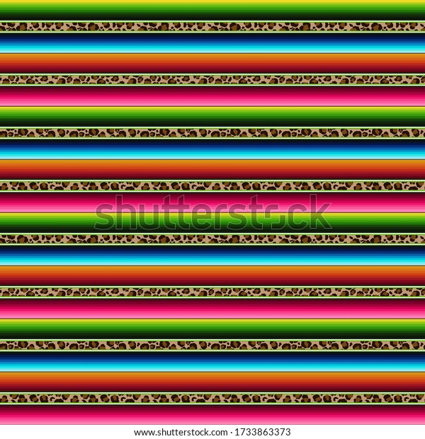 Leopard Serape Seamless\
Pattern - Colorful Mexican fabric repeating pattern design with\
leopard print\
detail