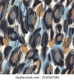 Leopard spots seamless pattern. African animal fur skin print  leather background. Abstract spotted shapes ornament. Geometric elements. Textile and fabric fashion design. - Shutterstock ID 1919307284