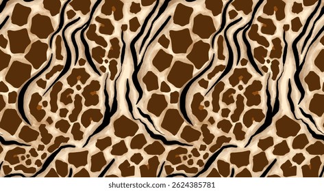 Leopard, zebra and giraffe pattern design. Hand drawn leopard zebra and giraffe pattern design. For textile and print.
