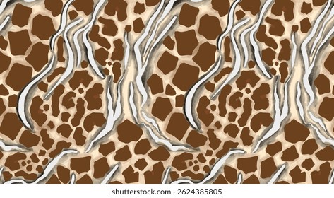 Leopard, zebra and giraffe pattern design. Hand drawn leopard zebra and giraffe pattern design. For textile and print. Beige background.