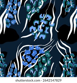 Leopard, zebra and giraffe pattern design. Hand drawn leopard zebra and giraffe pattern design. For textile and print.