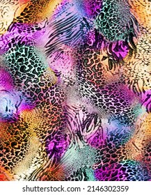 Leopard Zebra Skin Traditional Fabric Texture Animal Skin Abstract Seamless Pattern Background Fashion Design Digital Print Colorful Leather Trend Global Textile Fashion Design Jaguar Cheetah Fur New 